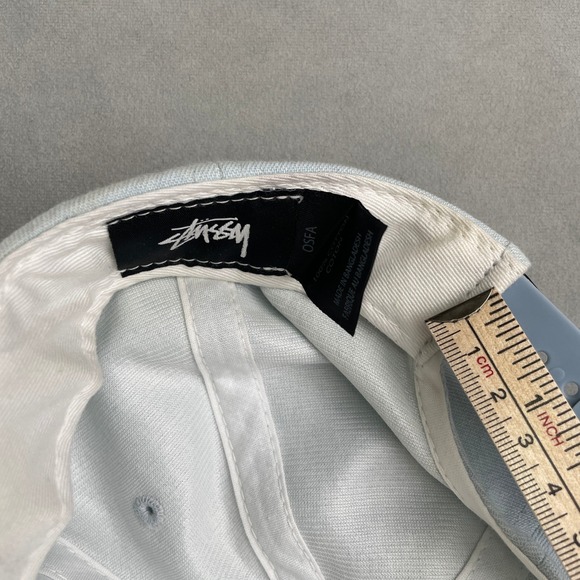 Stussy Sun Logo Snapback Hat Lt Blue Chambray Skate Surf 90s Retro OSFA Cotton - Picture 9 of 10